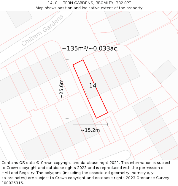 14, CHILTERN GARDENS, BROMLEY, BR2 0PT: Plot and title map