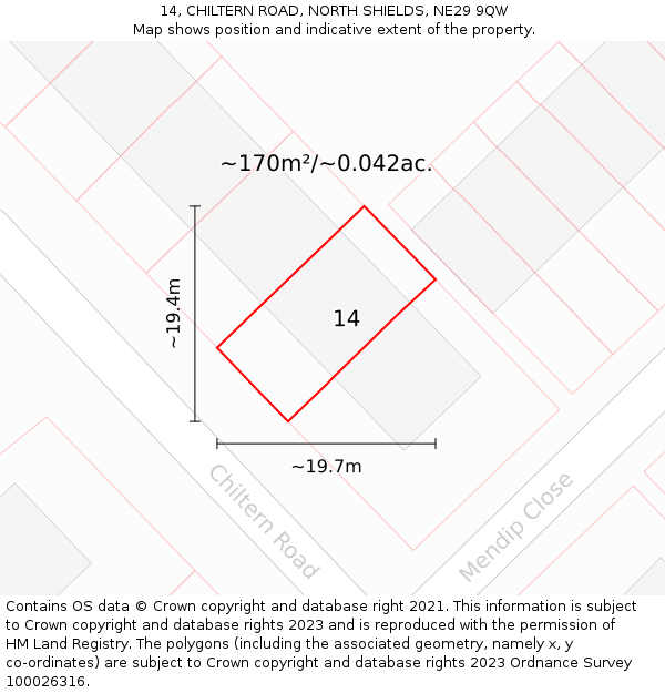 14, CHILTERN ROAD, NORTH SHIELDS, NE29 9QW: Plot and title map