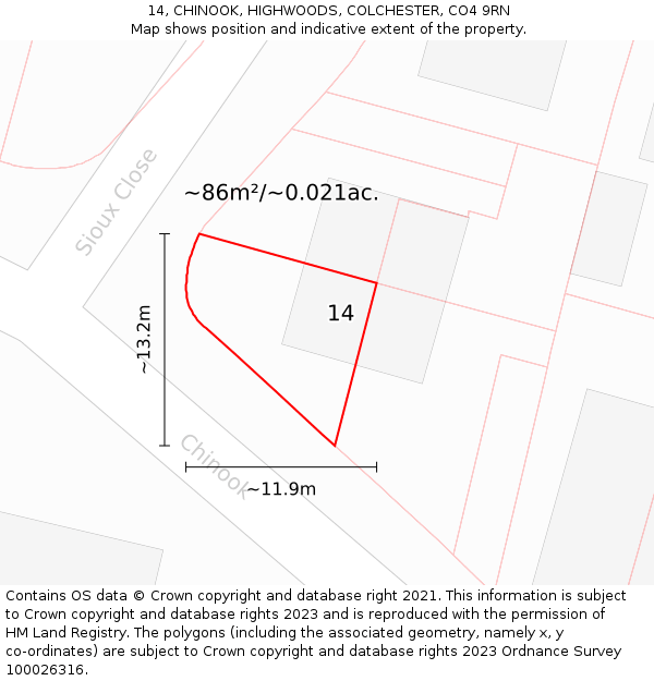 14, CHINOOK, HIGHWOODS, COLCHESTER, CO4 9RN: Plot and title map