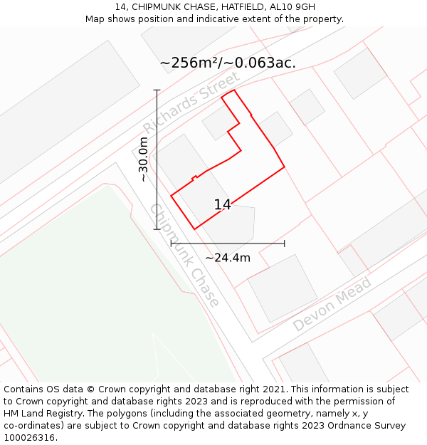 14, CHIPMUNK CHASE, HATFIELD, AL10 9GH: Plot and title map