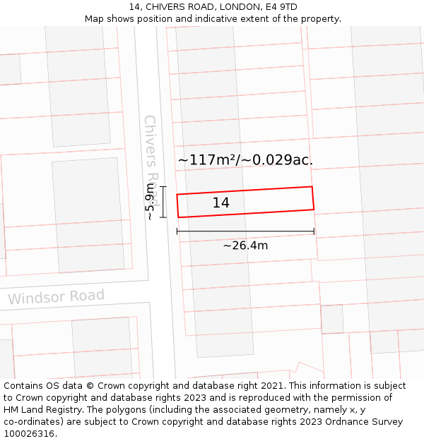 14, CHIVERS ROAD, LONDON, E4 9TD: Plot and title map