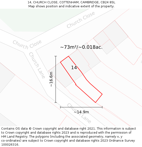 14, CHURCH CLOSE, COTTENHAM, CAMBRIDGE, CB24 8SL: Plot and title map