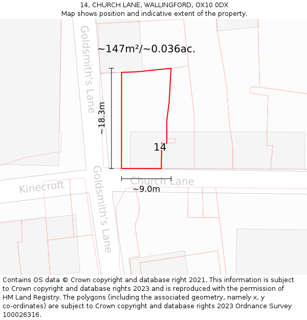14, CHURCH LANE, WALLINGFORD, OX10 0DX: Plot and title map