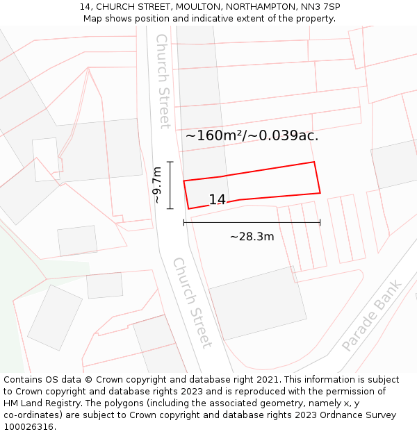 14, CHURCH STREET, MOULTON, NORTHAMPTON, NN3 7SP: Plot and title map