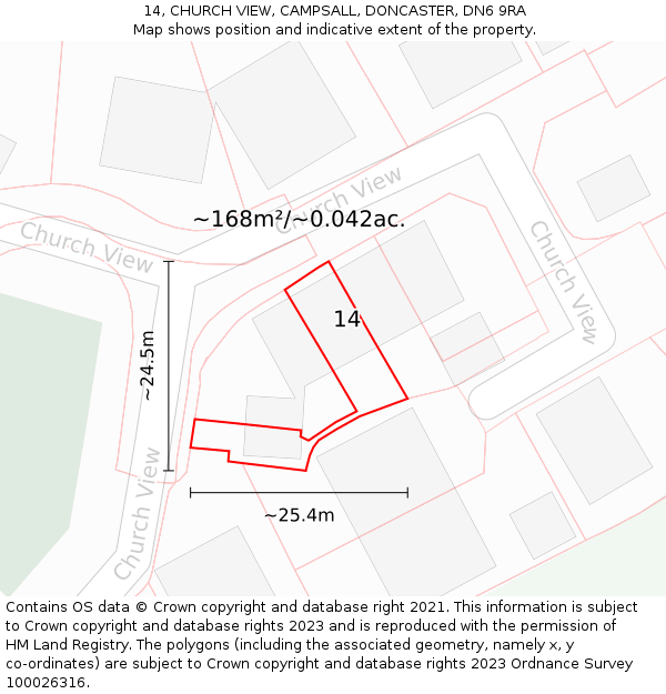 14, CHURCH VIEW, CAMPSALL, DONCASTER, DN6 9RA: Plot and title map