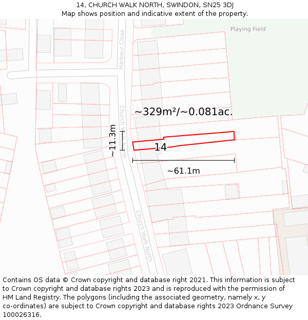 14, CHURCH WALK NORTH, SWINDON, SN25 3DJ: Plot and title map