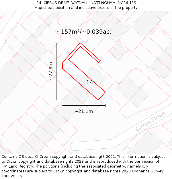 14, CIRRUS DRIVE, WATNALL, NOTTINGHAM, NG16 1FS: Plot and title map