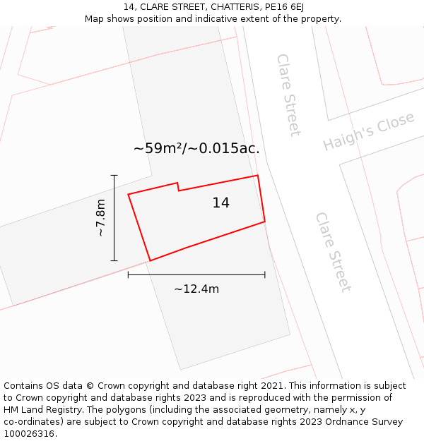 14, CLARE STREET, CHATTERIS, PE16 6EJ: Plot and title map
