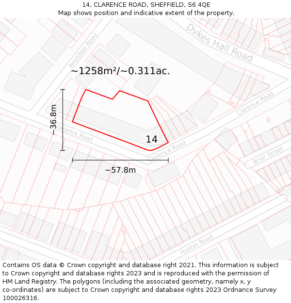 14, CLARENCE ROAD, SHEFFIELD, S6 4QE: Plot and title map