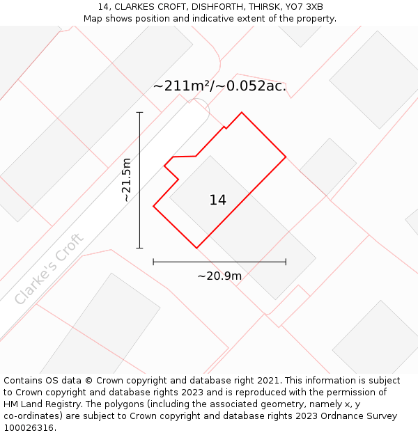 14, CLARKES CROFT, DISHFORTH, THIRSK, YO7 3XB: Plot and title map
