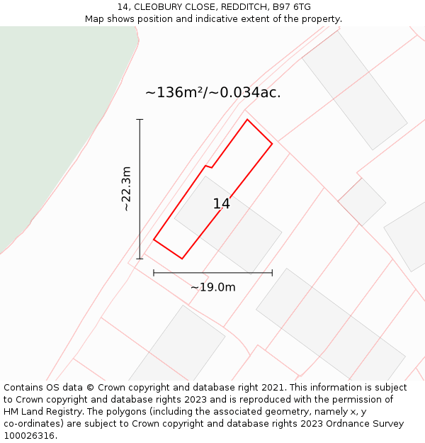 14, CLEOBURY CLOSE, REDDITCH, B97 6TG: Plot and title map