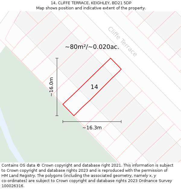 14, CLIFFE TERRACE, KEIGHLEY, BD21 5DP: Plot and title map