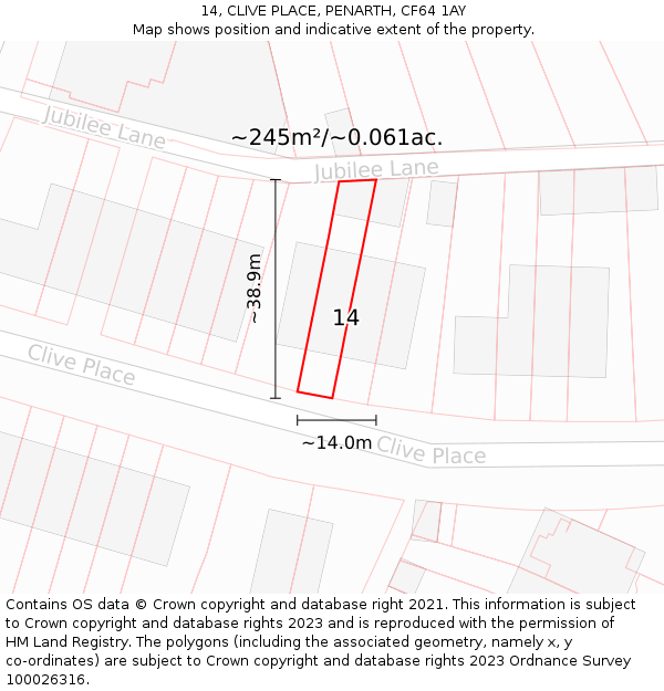 14, CLIVE PLACE, PENARTH, CF64 1AY: Plot and title map