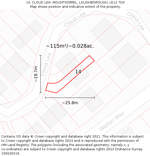 14, CLOUD LEA, MOUNTSORREL, LOUGHBOROUGH, LE12 7DX: Plot and title map