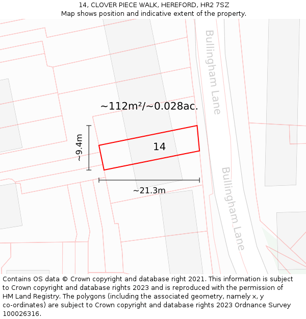 14, CLOVER PIECE WALK, HEREFORD, HR2 7SZ: Plot and title map