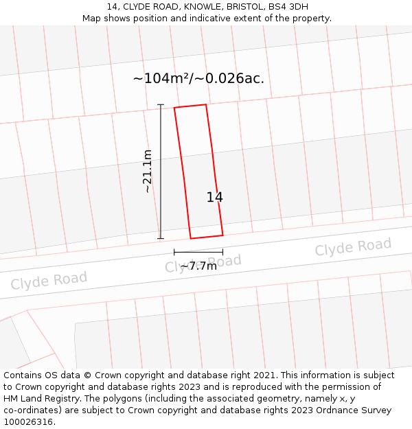 14, CLYDE ROAD, KNOWLE, BRISTOL, BS4 3DH: Plot and title map