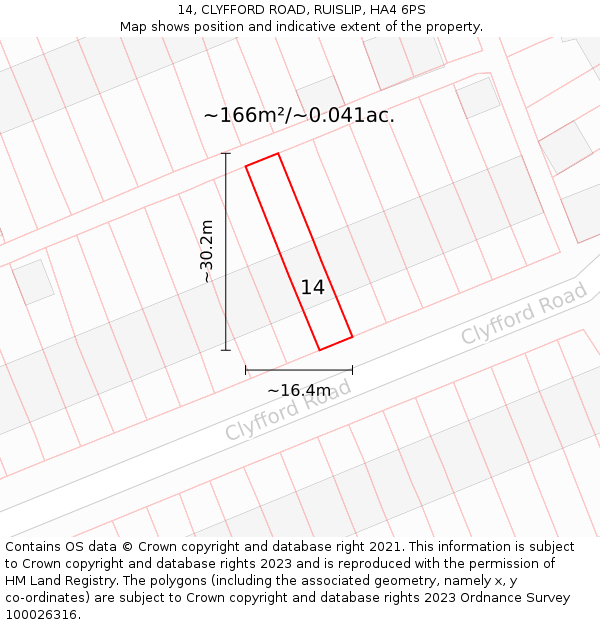 14, CLYFFORD ROAD, RUISLIP, HA4 6PS: Plot and title map
