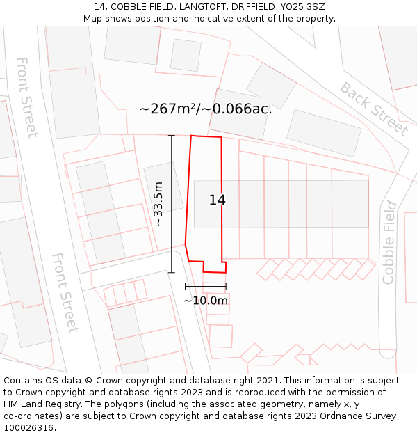14, COBBLE FIELD, LANGTOFT, DRIFFIELD, YO25 3SZ: Plot and title map