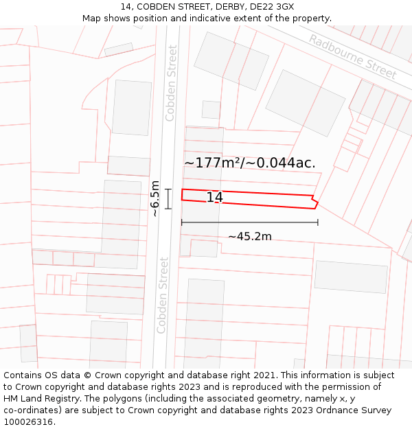 14, COBDEN STREET, DERBY, DE22 3GX: Plot and title map