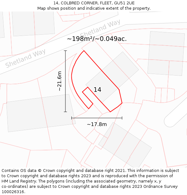 14, COLBRED CORNER, FLEET, GU51 2UE: Plot and title map