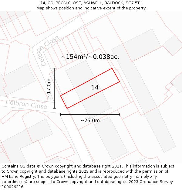 14, COLBRON CLOSE, ASHWELL, BALDOCK, SG7 5TH: Plot and title map