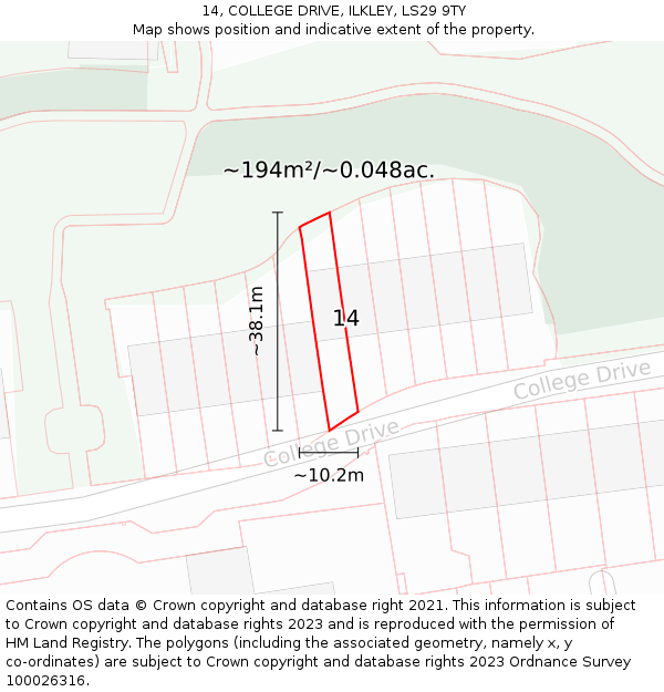 14, COLLEGE DRIVE, ILKLEY, LS29 9TY: Plot and title map