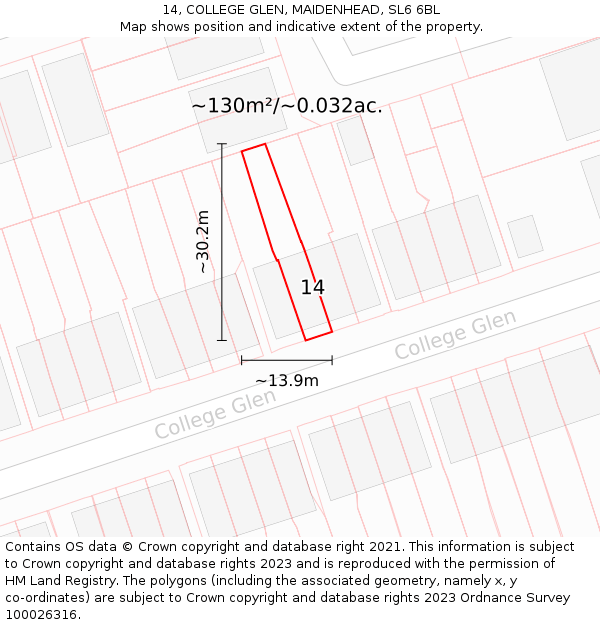 14, COLLEGE GLEN, MAIDENHEAD, SL6 6BL: Plot and title map