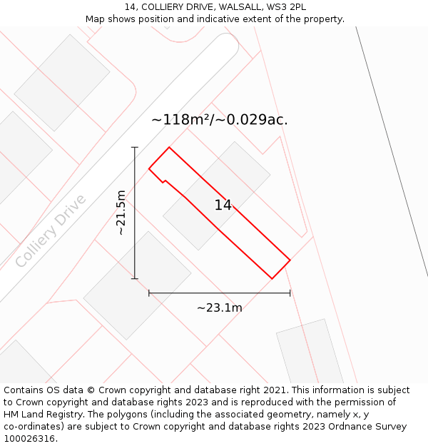 14, COLLIERY DRIVE, WALSALL, WS3 2PL: Plot and title map