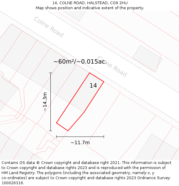 14, COLNE ROAD, HALSTEAD, CO9 2HU: Plot and title map