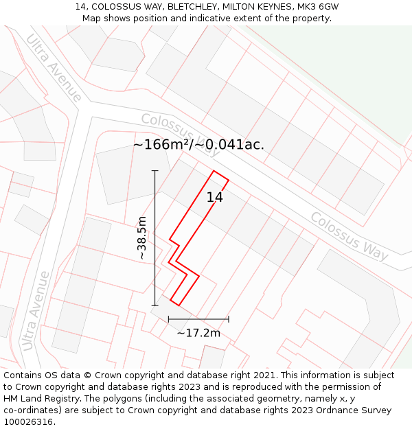 14, COLOSSUS WAY, BLETCHLEY, MILTON KEYNES, MK3 6GW: Plot and title map