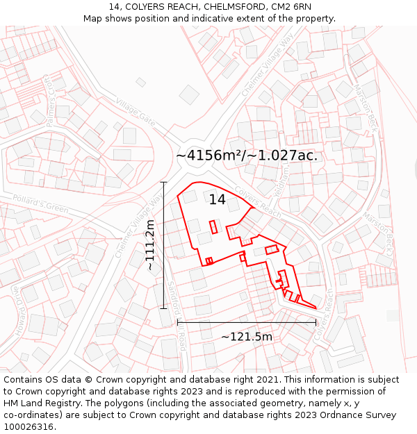 14, COLYERS REACH, CHELMSFORD, CM2 6RN: Plot and title map