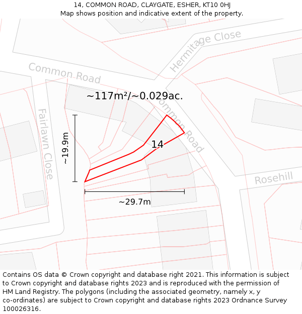 14, COMMON ROAD, CLAYGATE, ESHER, KT10 0HJ: Plot and title map
