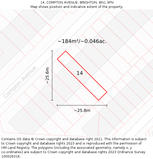 14, COMPTON AVENUE, BRIGHTON, BN1 3PN: Plot and title map