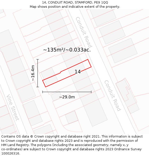 14, CONDUIT ROAD, STAMFORD, PE9 1QQ: Plot and title map