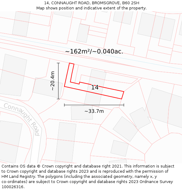 14, CONNAUGHT ROAD, BROMSGROVE, B60 2SH: Plot and title map