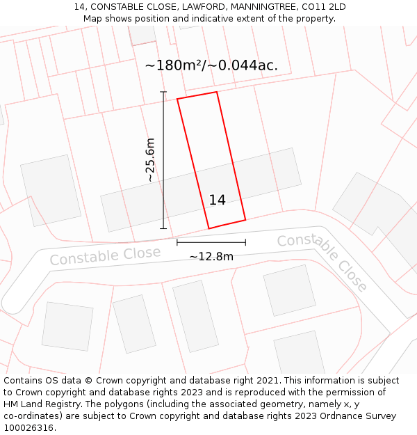 14, CONSTABLE CLOSE, LAWFORD, MANNINGTREE, CO11 2LD: Plot and title map