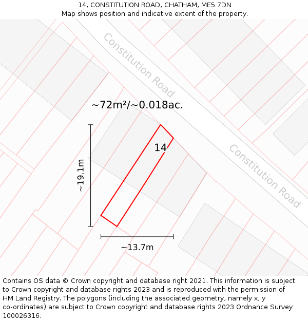 14, CONSTITUTION ROAD, CHATHAM, ME5 7DN: Plot and title map