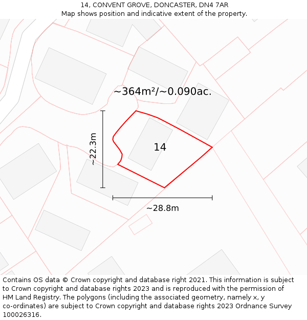 14, CONVENT GROVE, DONCASTER, DN4 7AR: Plot and title map