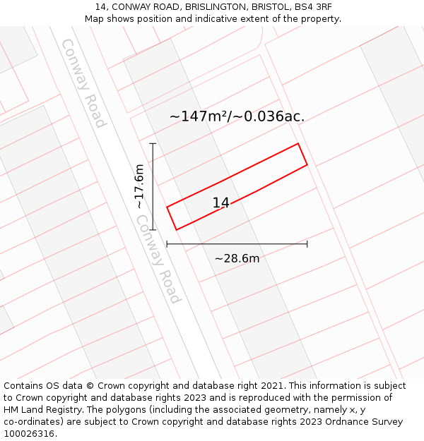 14, CONWAY ROAD, BRISLINGTON, BRISTOL, BS4 3RF: Plot and title map