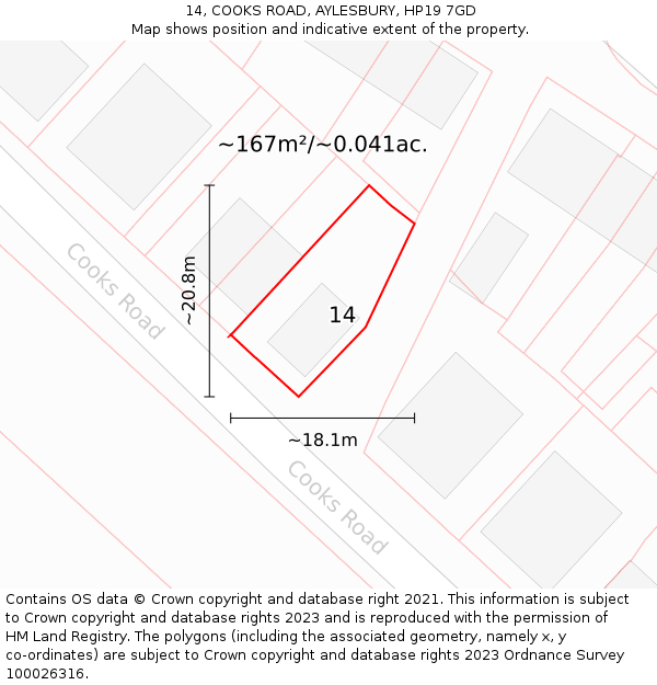 14, COOKS ROAD, AYLESBURY, HP19 7GD: Plot and title map