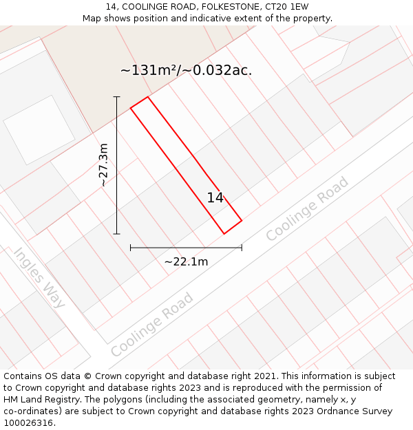 14, COOLINGE ROAD, FOLKESTONE, CT20 1EW: Plot and title map