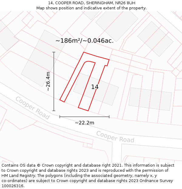 14, COOPER ROAD, SHERINGHAM, NR26 8UH: Plot and title map