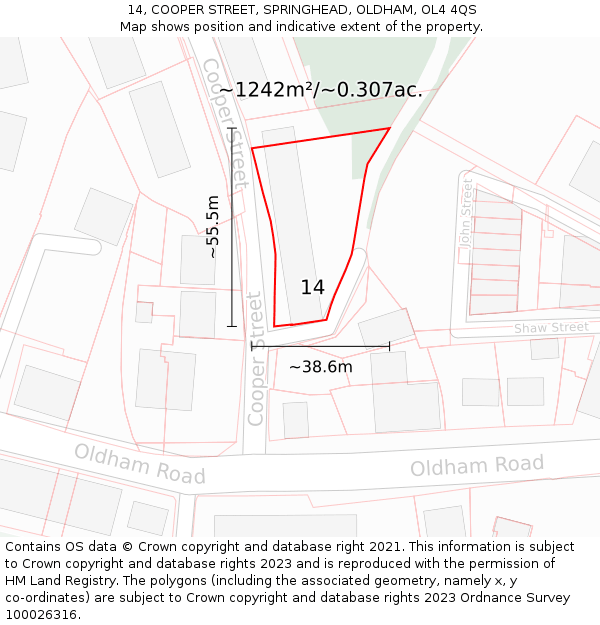 14, COOPER STREET, SPRINGHEAD, OLDHAM, OL4 4QS: Plot and title map