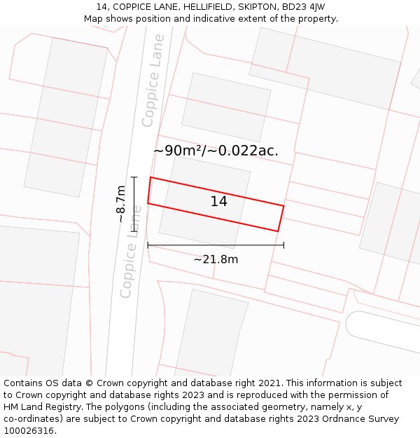 14, COPPICE LANE, HELLIFIELD, SKIPTON, BD23 4JW: Plot and title map