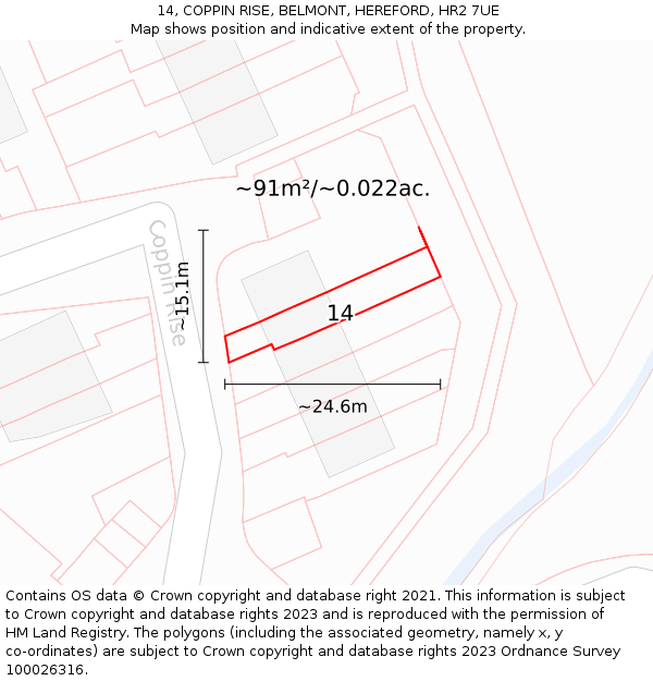 14, COPPIN RISE, BELMONT, HEREFORD, HR2 7UE: Plot and title map