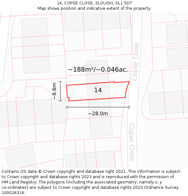 14, COPSE CLOSE, SLOUGH, SL1 5DT: Plot and title map