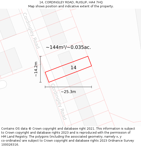 14, CORDINGLEY ROAD, RUISLIP, HA4 7HQ: Plot and title map