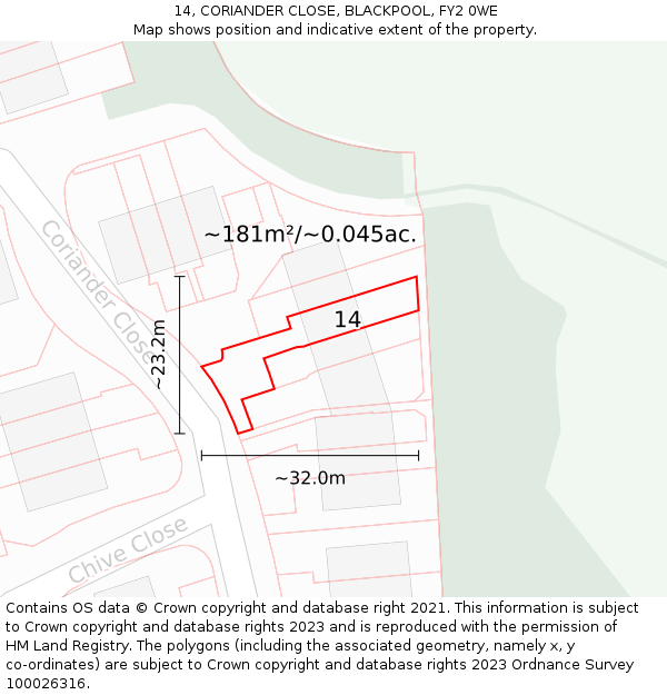14, CORIANDER CLOSE, BLACKPOOL, FY2 0WE: Plot and title map
