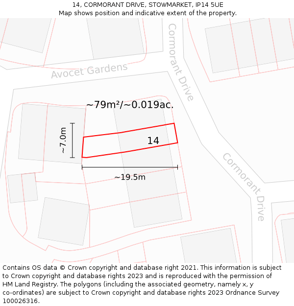 14, CORMORANT DRIVE, STOWMARKET, IP14 5UE: Plot and title map