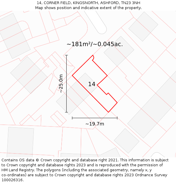 14, CORNER FIELD, KINGSNORTH, ASHFORD, TN23 3NH: Plot and title map